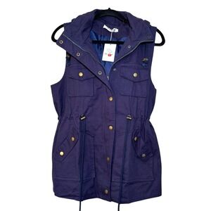 NWT BBX Lephsnt Women's Navy Blue Utility Vest with Detachable Hood - Size Large